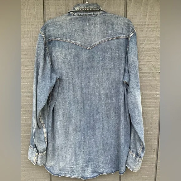WRANGLER 🍁 Denim Snap Front Western Shirt LT - Picture 7 of 12